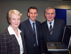 Joe Conlon of Webtrade with An Taoiseach, Mr. Bertie Ahern T.D. and Dr. Alpha Connolly, CEO of the HRC